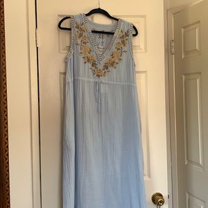 Light blue maxi dress with embroidered flowers